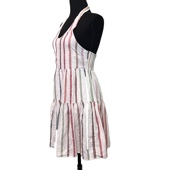 AMERICAN EAGLE Size XS Multicolor Striped Linen Blend Halter Dress Pockets NWT - Picture 4 of 10